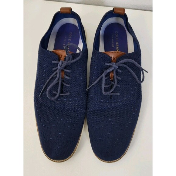 COLE HAAN Grand OS Mens 12 Navy Blue Knit Lace Up Wingtip Oxford Shoes Comfort main image 7